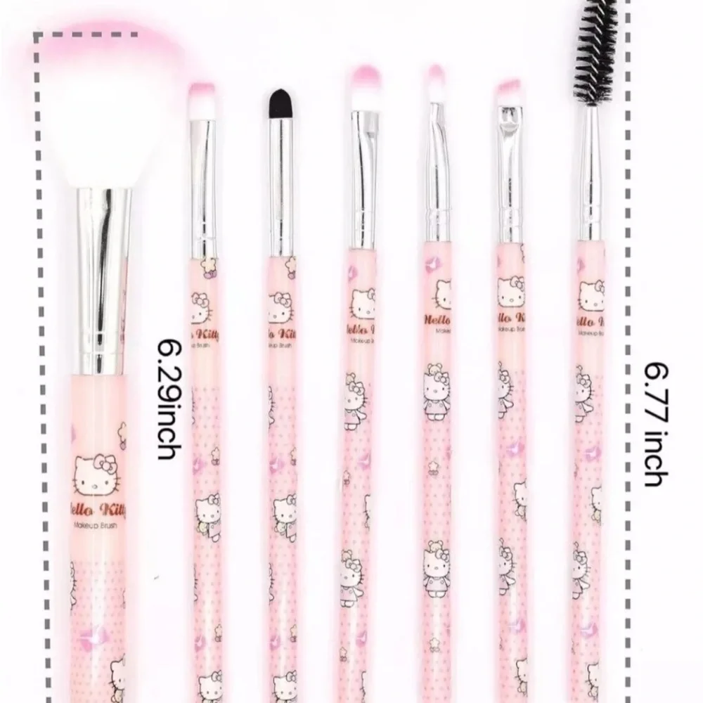 Hello Kitty 7 PC Makeup Brush Set Pink Sanrio Cartoon Brushes Eyeshadow